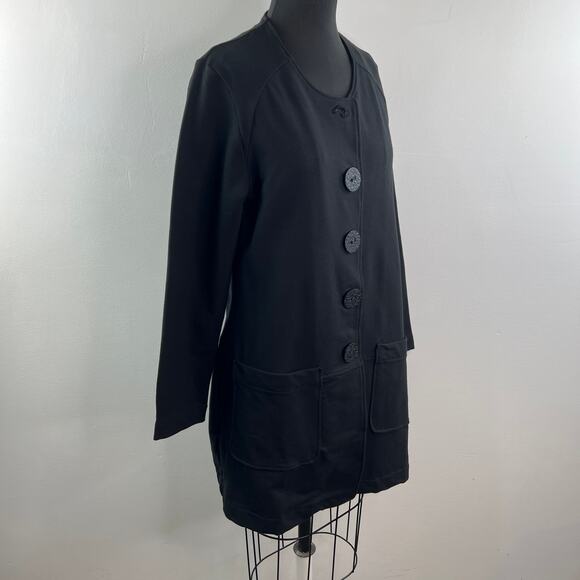 Neon Buddha Black Cardigan Sweater Round Neck Big Button Long Sleeve Sz Large L - Picture 5 of 9